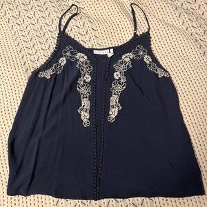 Luq Grace Embroidered Cami, Blue, Size L